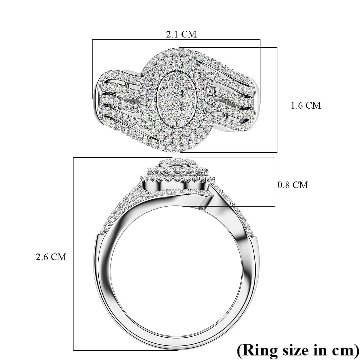 White Diamond Cluster Ring in Rhodium Overlay Sterling Silver,  Silver Wt. 5 Gms 1.015  Ct.