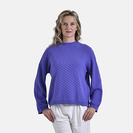 La Marey 100% Cotton Cozy Round Neck Jumper (Size S) - Purple