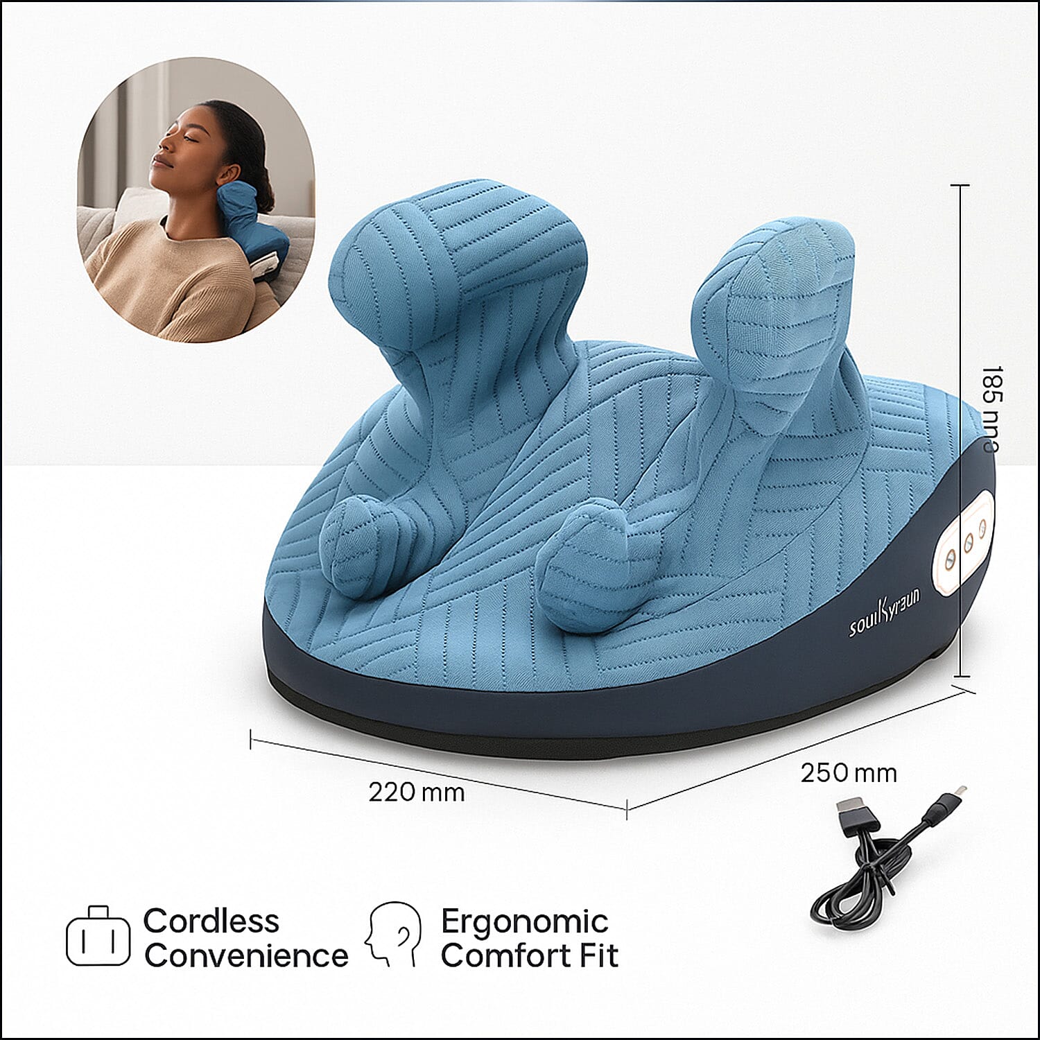 Soul Smart Kneading Neck & Body Massager - 90 min Run Time (Size 250x220x185mm) - Black & Blue