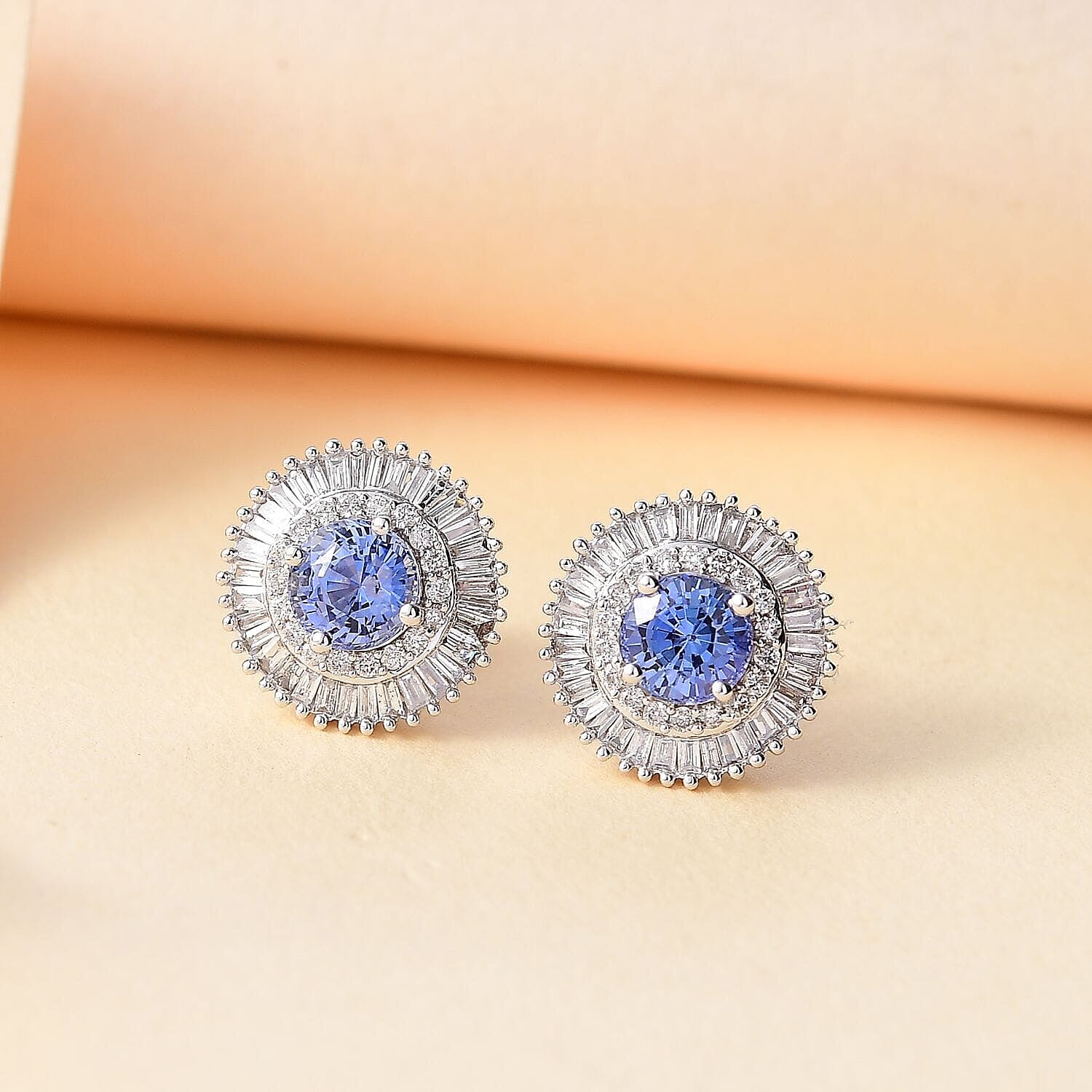 Luxoro 14K White Gold AGI Certified AAA Blue Ceylon Sapphire & White Diamond (I2-GH) Stud Push Post Earring 2.48 Ct.