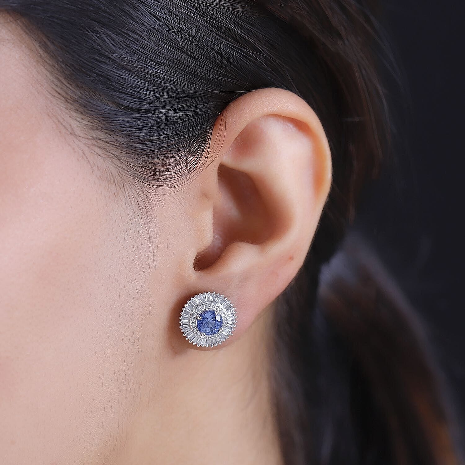 Luxoro 14K White Gold AGI Certified AAA Blue Ceylon Sapphire & White Diamond (I2-GH) Stud Push Post Earring 2.48 Ct.