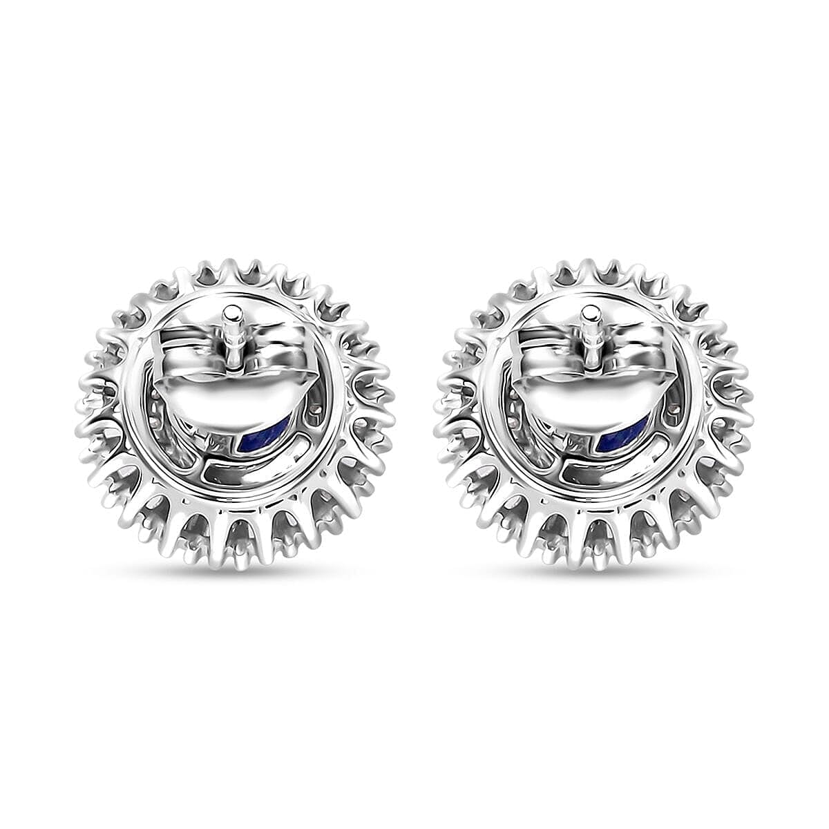 Luxoro 14K White Gold AGI Certified AAA Blue Ceylon Sapphire & White Diamond (I2-GH) Stud Push Post Earring 2.48 Ct.