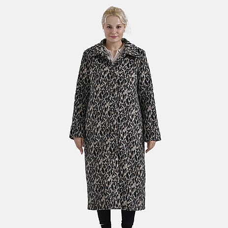 La Marey Leopard Printed Longline Coat (Size L) - Brown