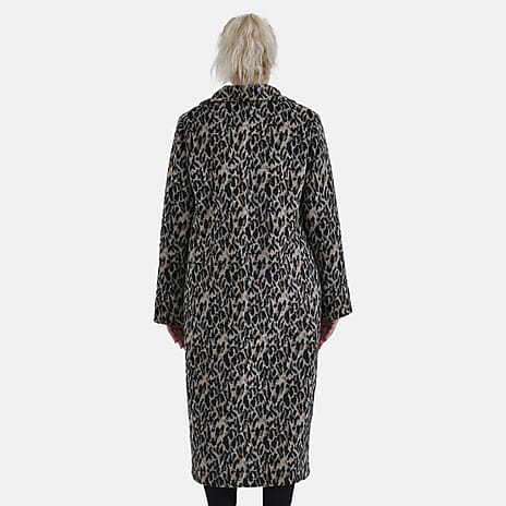 La Marey Leopard Printed Longline Coat (Size L) - Brown