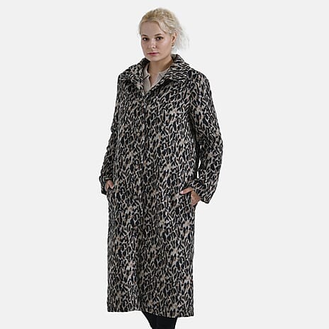 La Marey Leopard Printed Longline Coat (Size L) - Brown