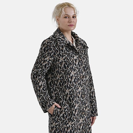 La Marey Leopard Printed Longline Coat (Size L) - Brown