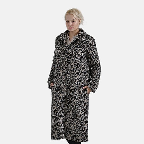 La Marey Ladies Leopard Printed Longline Coat (Size XL) - Brown