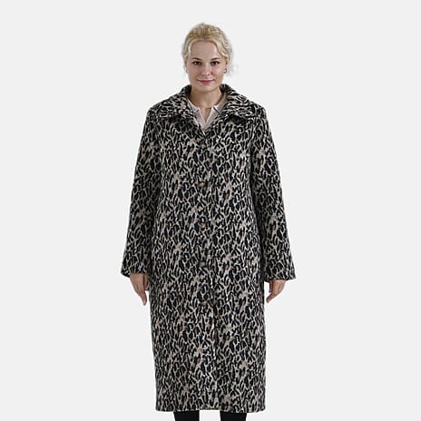 La Marey Ladies Leopard Printed Longline Coat (Size XL) - Brown