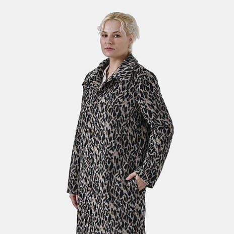 La Marey Ladies Leopard Printed Longline Coat (Size XL) - Brown
