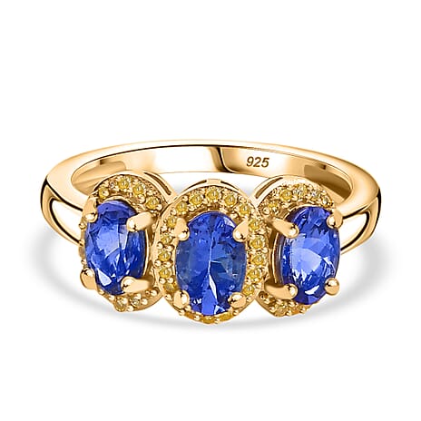 EXCLUSIVE COMMISSION - AAA Tanzanite & Natural Yellow Diamond Ring in 18K YG Vermeil Sterling Silver 1.64 ct