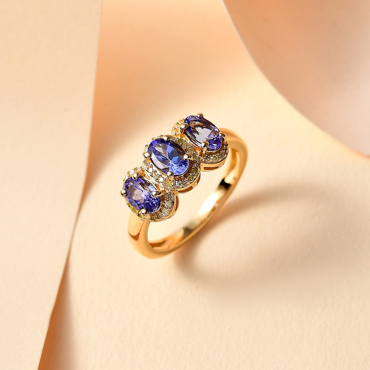 EXCLUSIVE COMMISSION - AAA Tanzanite & Natural Yellow Diamond Ring in 18K Vermeil Yellow Gold Plated Sterling Silver 1.58 Ct.