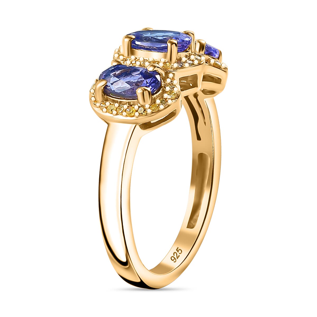 EXCLUSIVE COMMISSION - AAA Tanzanite & Natural Yellow Diamond Ring in 18K Vermeil Yellow Gold Plated Sterling Silver 1.58 Ct.