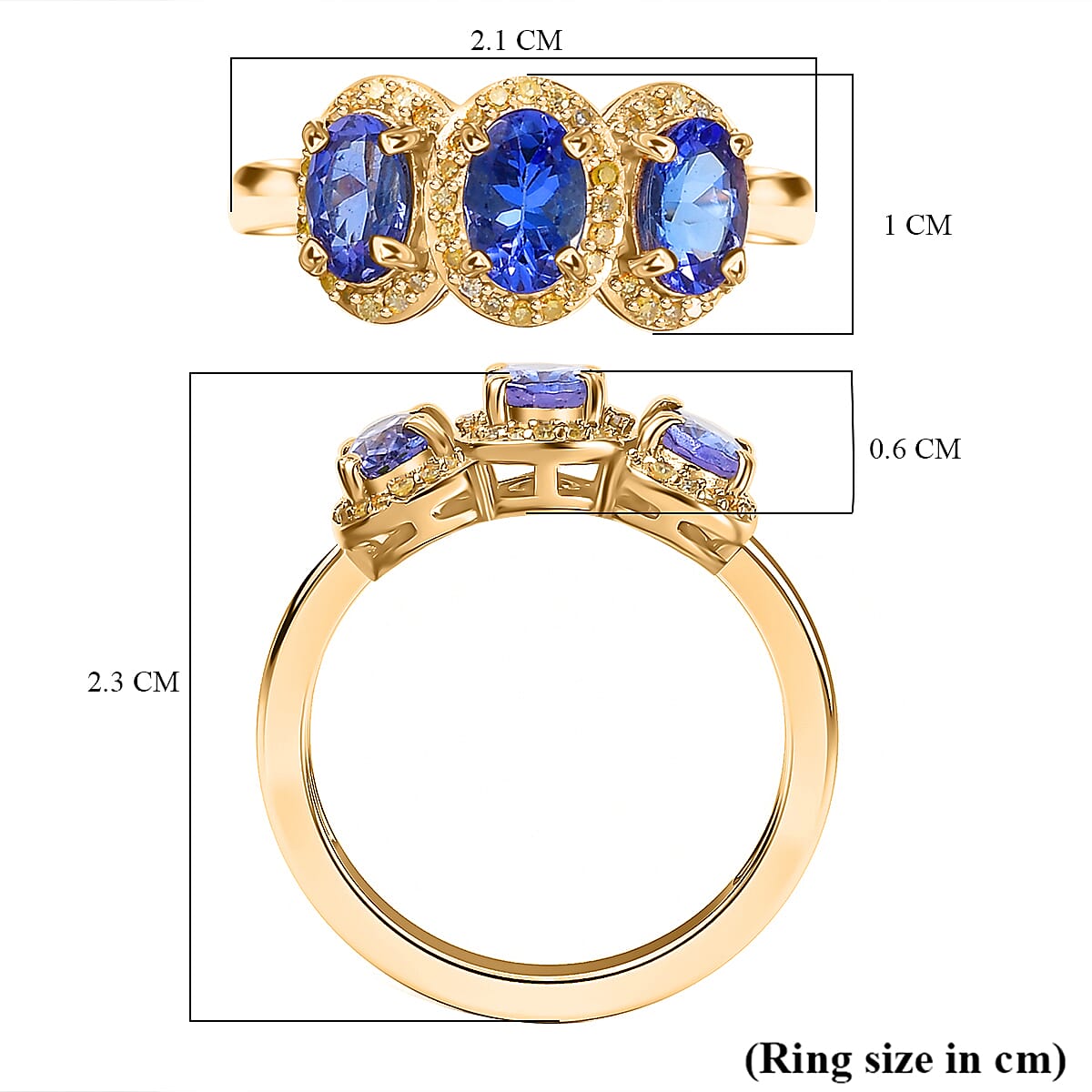 EXCLUSIVE COMMISSION - AAA Tanzanite & Natural Yellow Diamond Ring in 18K Vermeil Yellow Gold Plated Sterling Silver 1.58 Ct.
