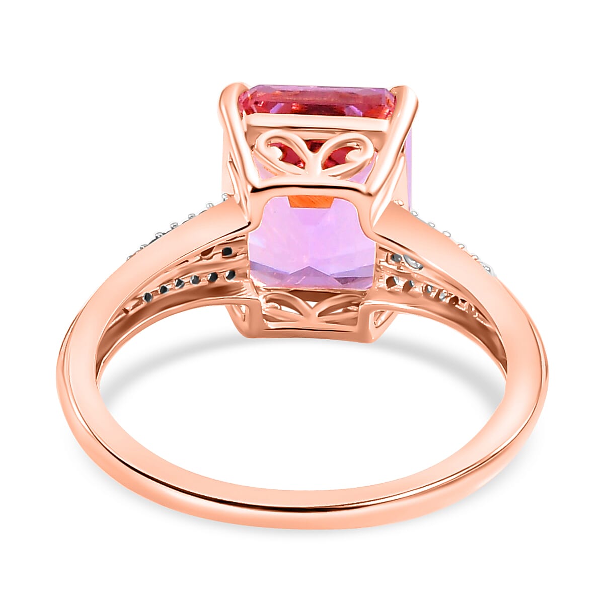 9K Rose Gold Premium Natural Martha Rocha Kunzite with White Diamond Ring 6.00 Ct.