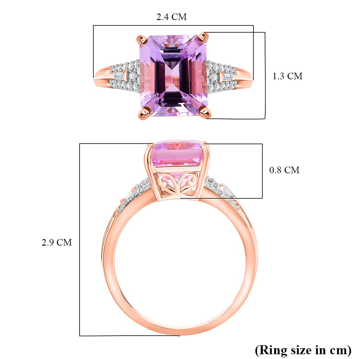 9K Rose Gold Premium Natural Martha Rocha Kunzite with White Diamond Ring 6.00 Ct.