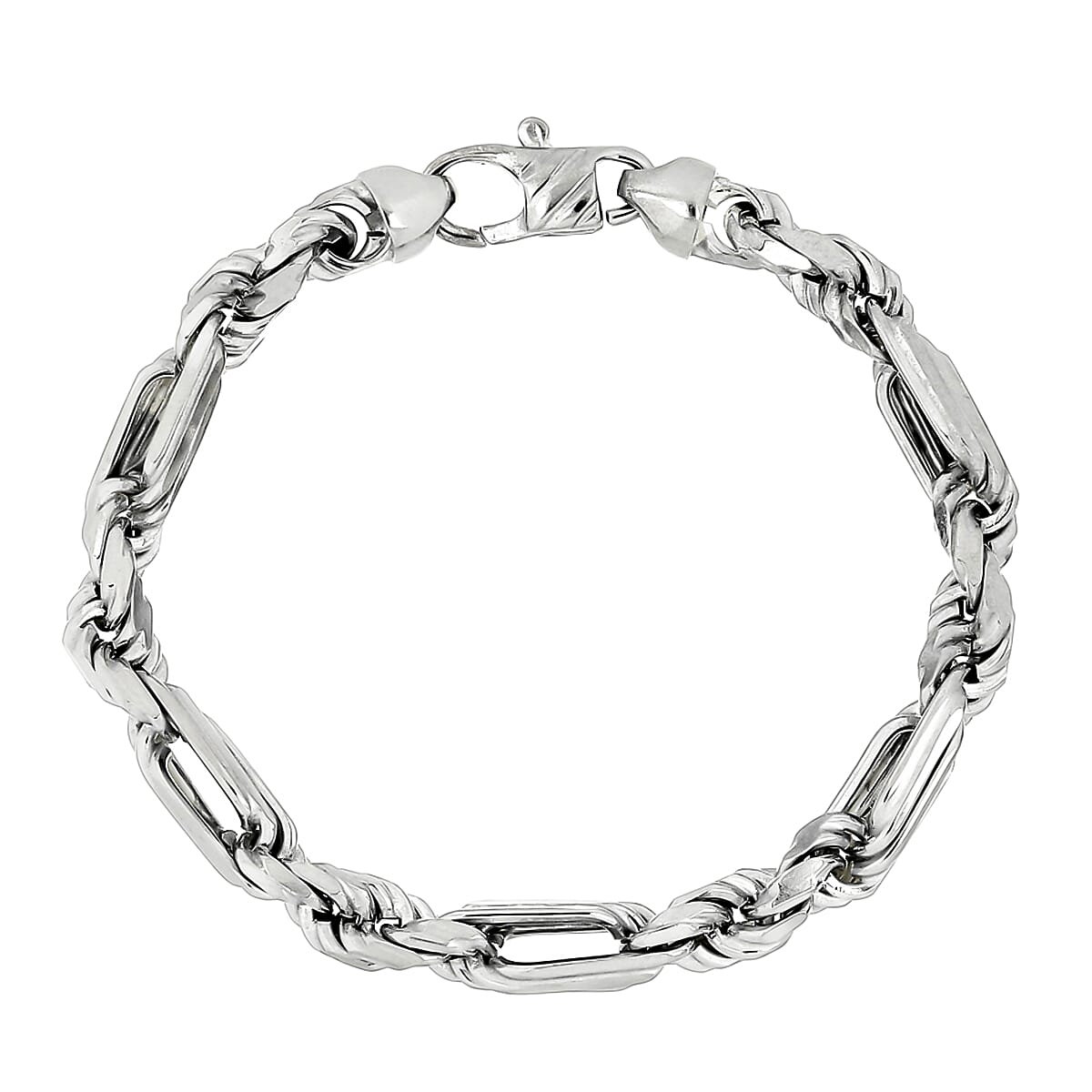 La Bella Fine Italian Jewellery - Handmade Sterling Silver Rope Figaro Bracelet (Size 7.5) with Lobster Clasp Silver Wt. 24.40 Gms.