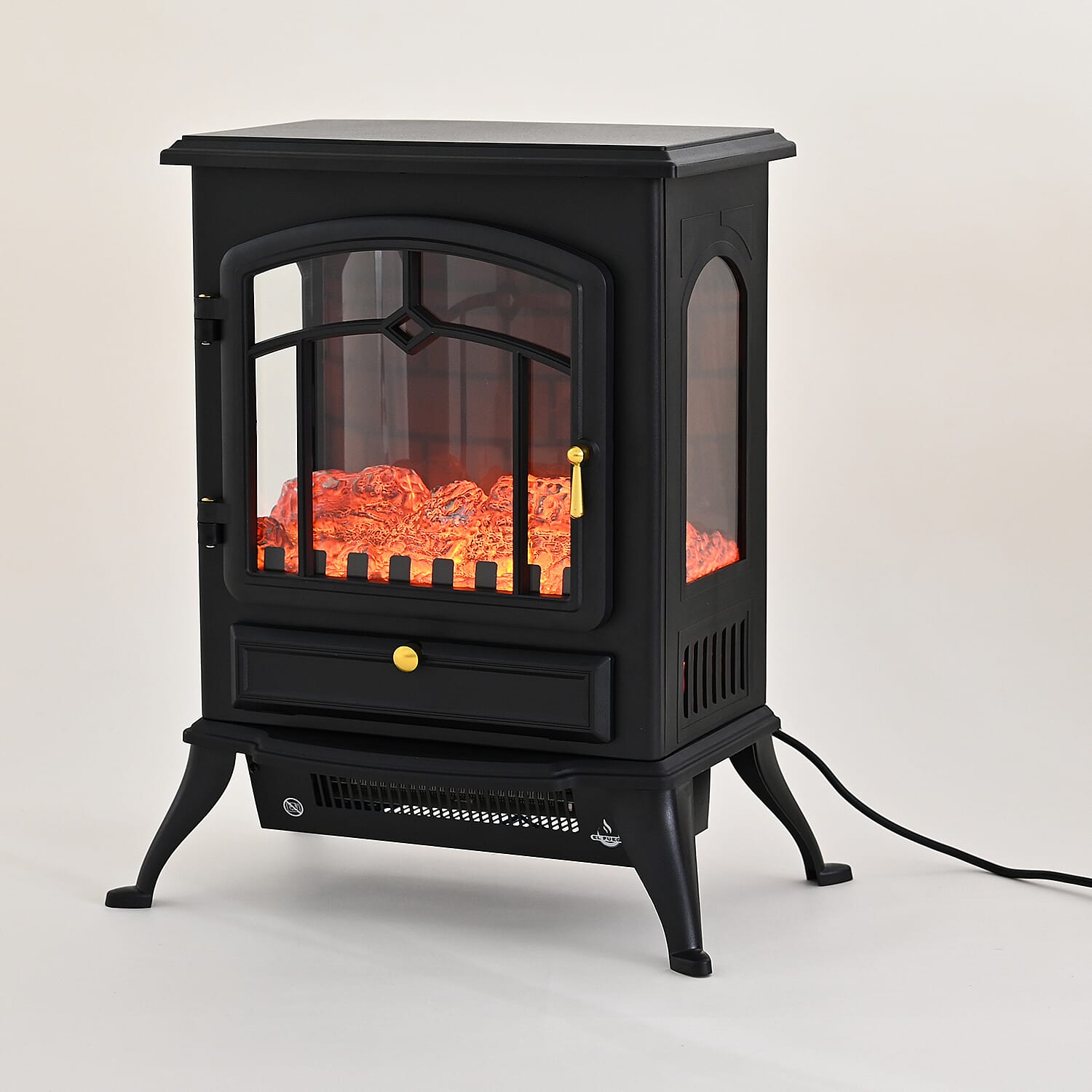 Electric Fireplace Heater (Size 390x565 mm) - Adjustable Flame Effect - Black 1000W-2000W