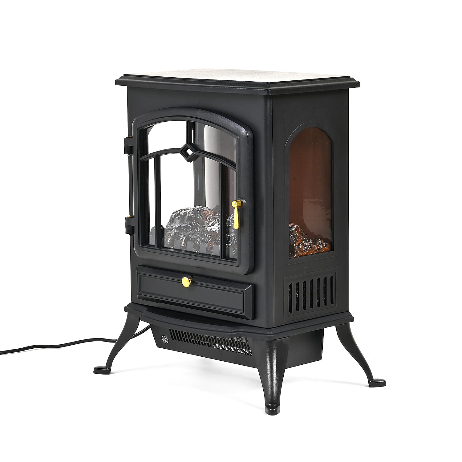 Electric Fireplace Heater (Size 390x565 mm) - Adjustable Flame Effect - Black 1000W-2000W