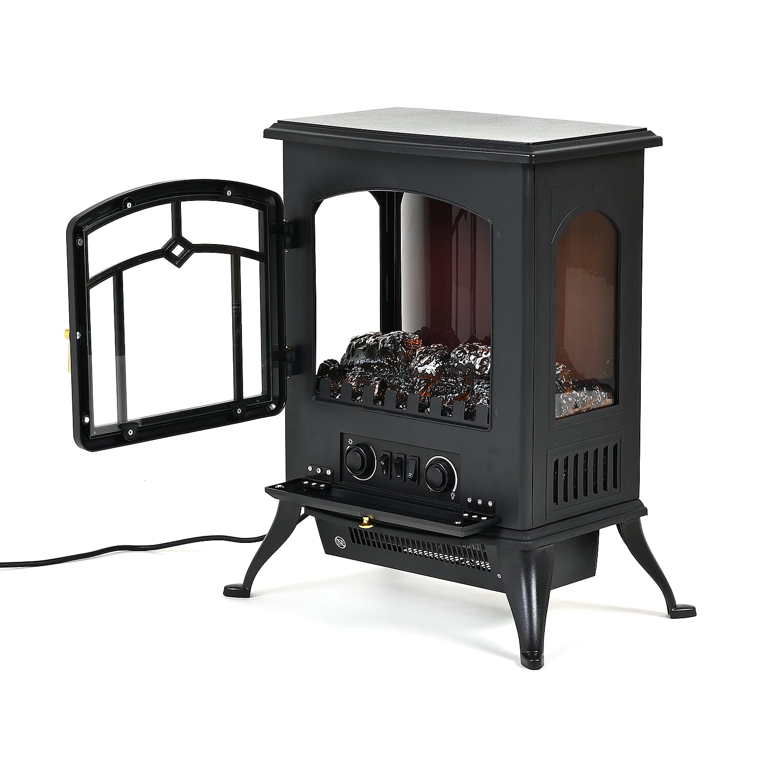 Electric Fireplace Heater (Size 390x565 mm) - Adjustable Flame Effect - Black 1000W-2000W