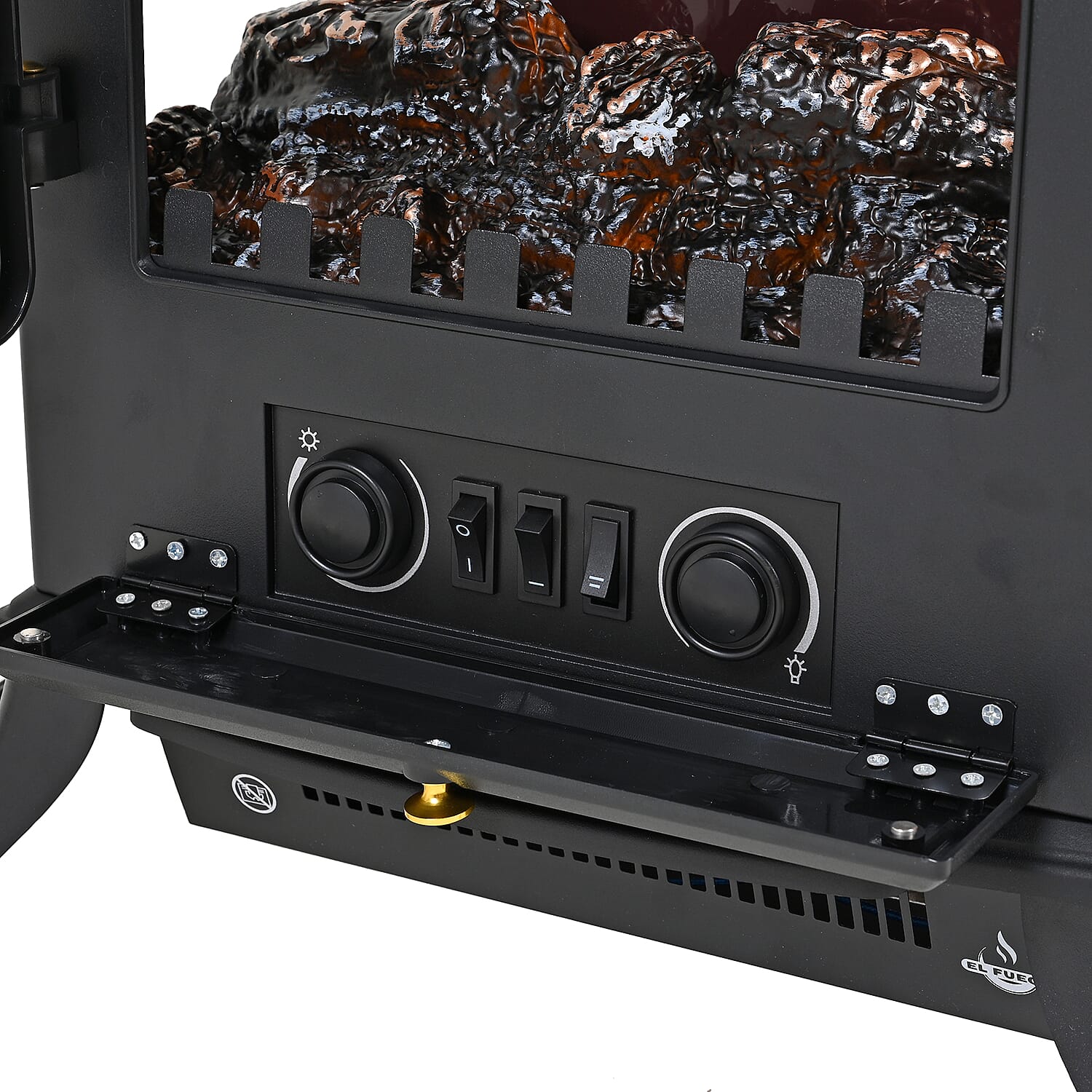 Electric Fireplace Heater (Size 390x565 mm) - Adjustable Flame Effect - Black 1000W-2000W