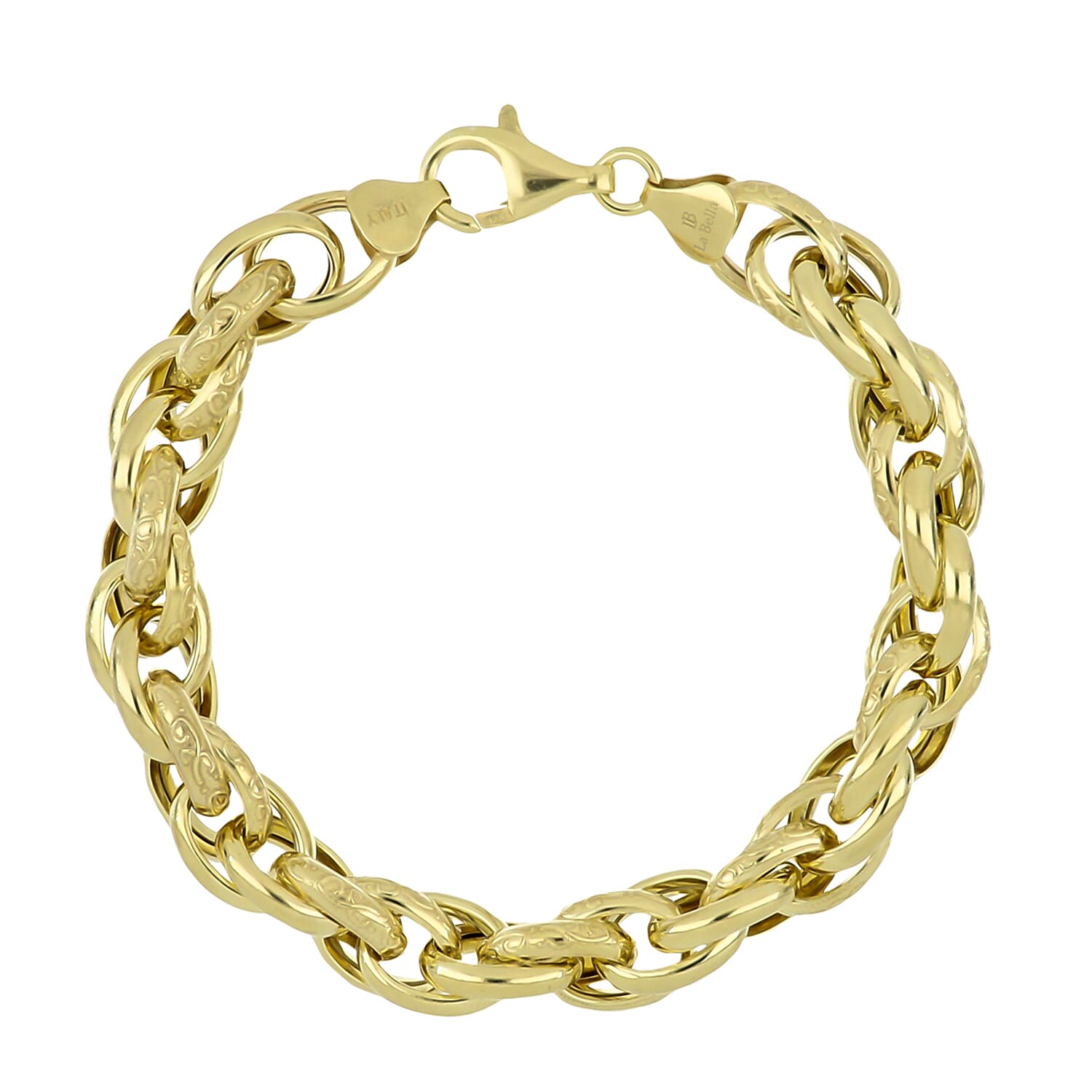 La Bella Handmade Chunky Prince of Wales Bracelet (Size 8) with Lobster Clasp in Yellow Gold Plated Sterling Silver, Silver Wt. 18.00 Gms.