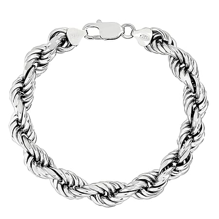 La Bella Fine Italian Jewellery - Handmade Sterling Silver Rope Bracelet With Lobster Clasp (Size - 8) Silver Wt. 20.00 Gms.