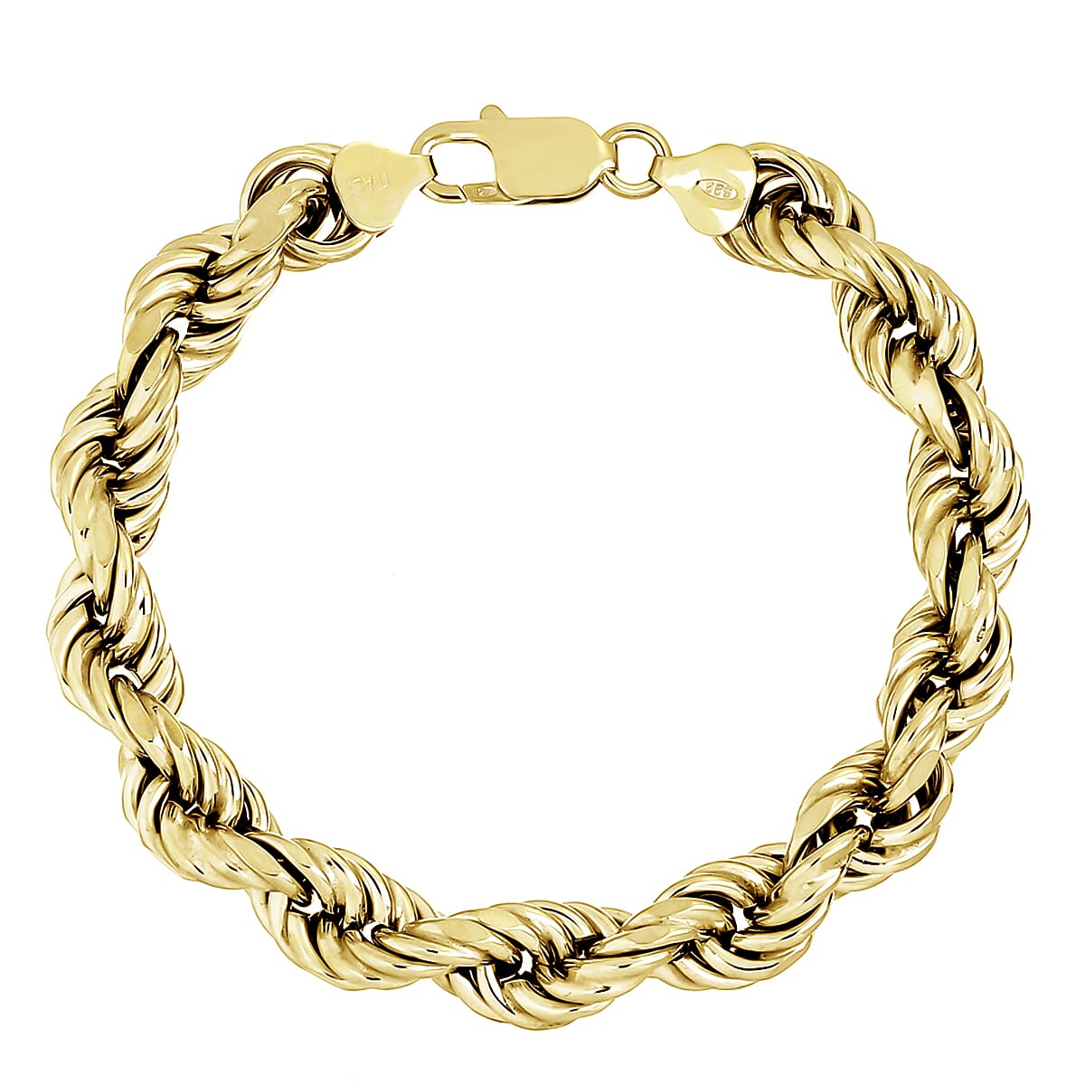 La Bella Fine Italian Jewellery - Handmade Yellow Gold Overlay Sterling Silver Rope Bracelet With Lobster Clasp (Size - 8)