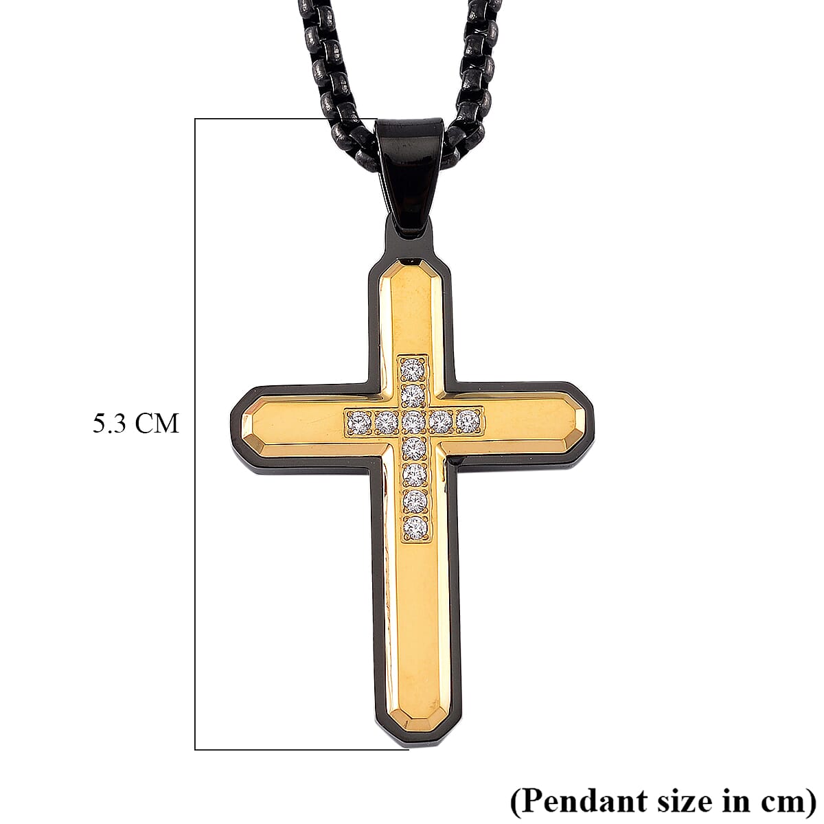 White Crystal Pendant With Chain (Size - 22) in Black & Yellow