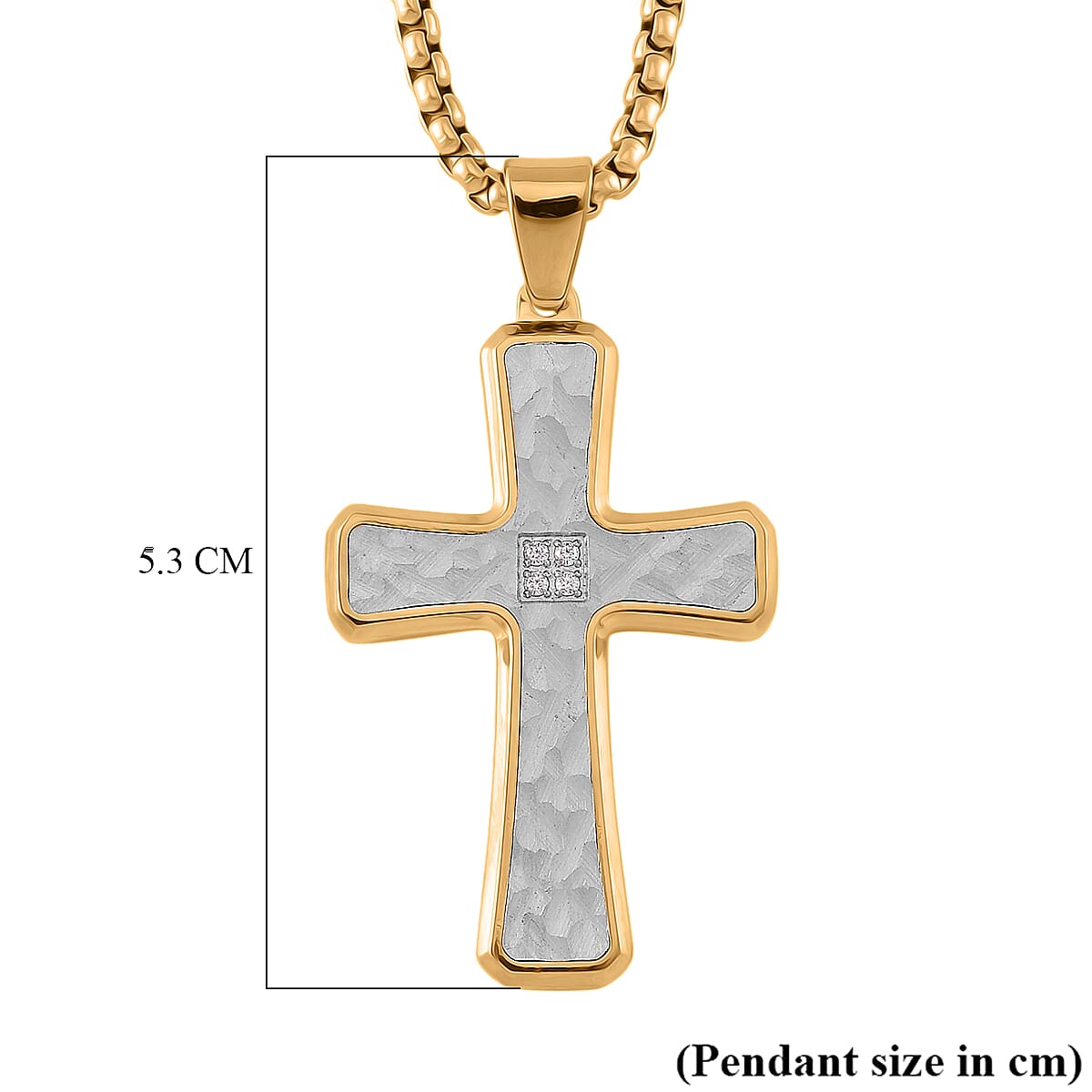 White Crystal Cross Pendant With Chain (Size - 22) in Two Tone