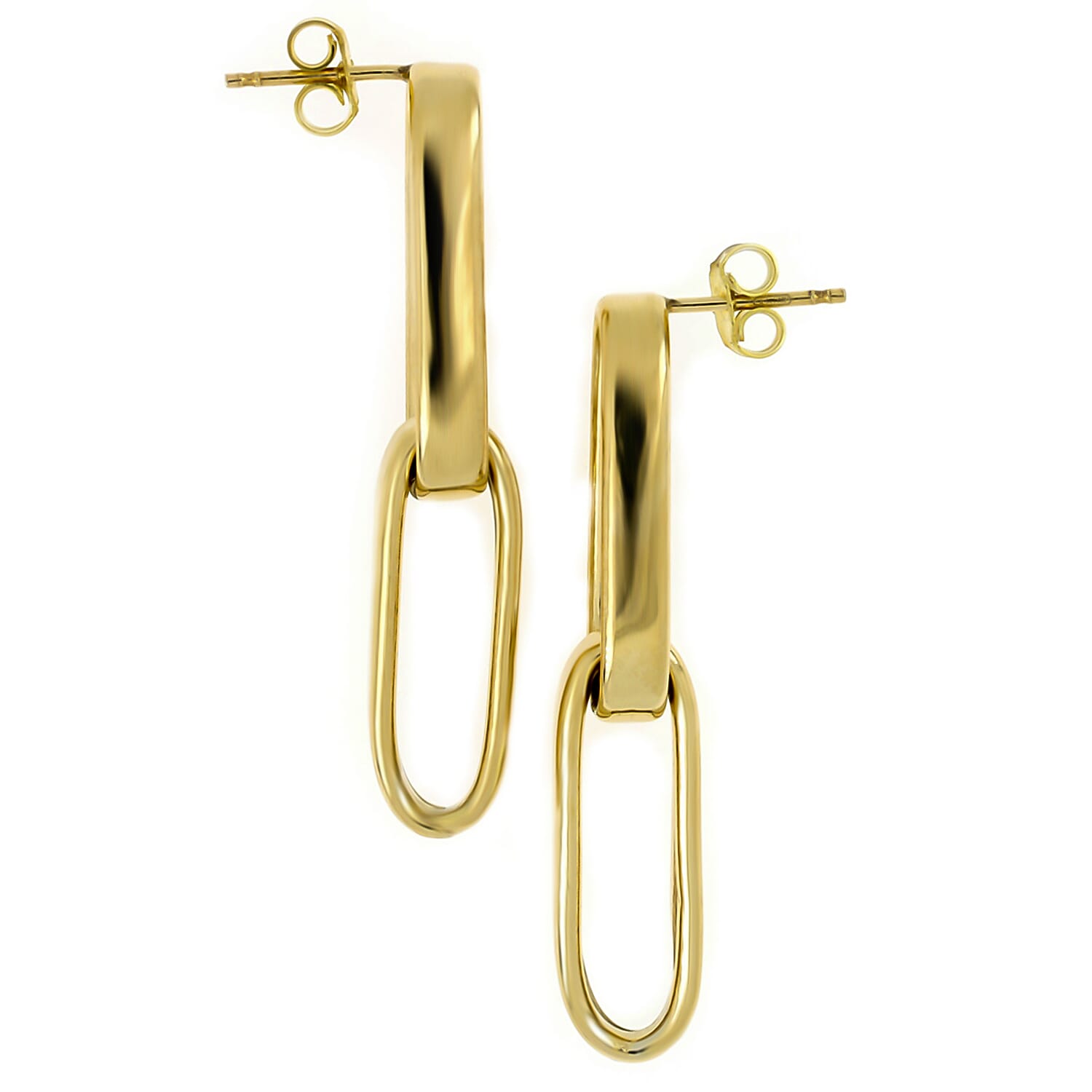 SUPERFIND - LA BELLA - Broad Paperclip Earring With Push Back in Yellow Gold Plated Sterling Silver