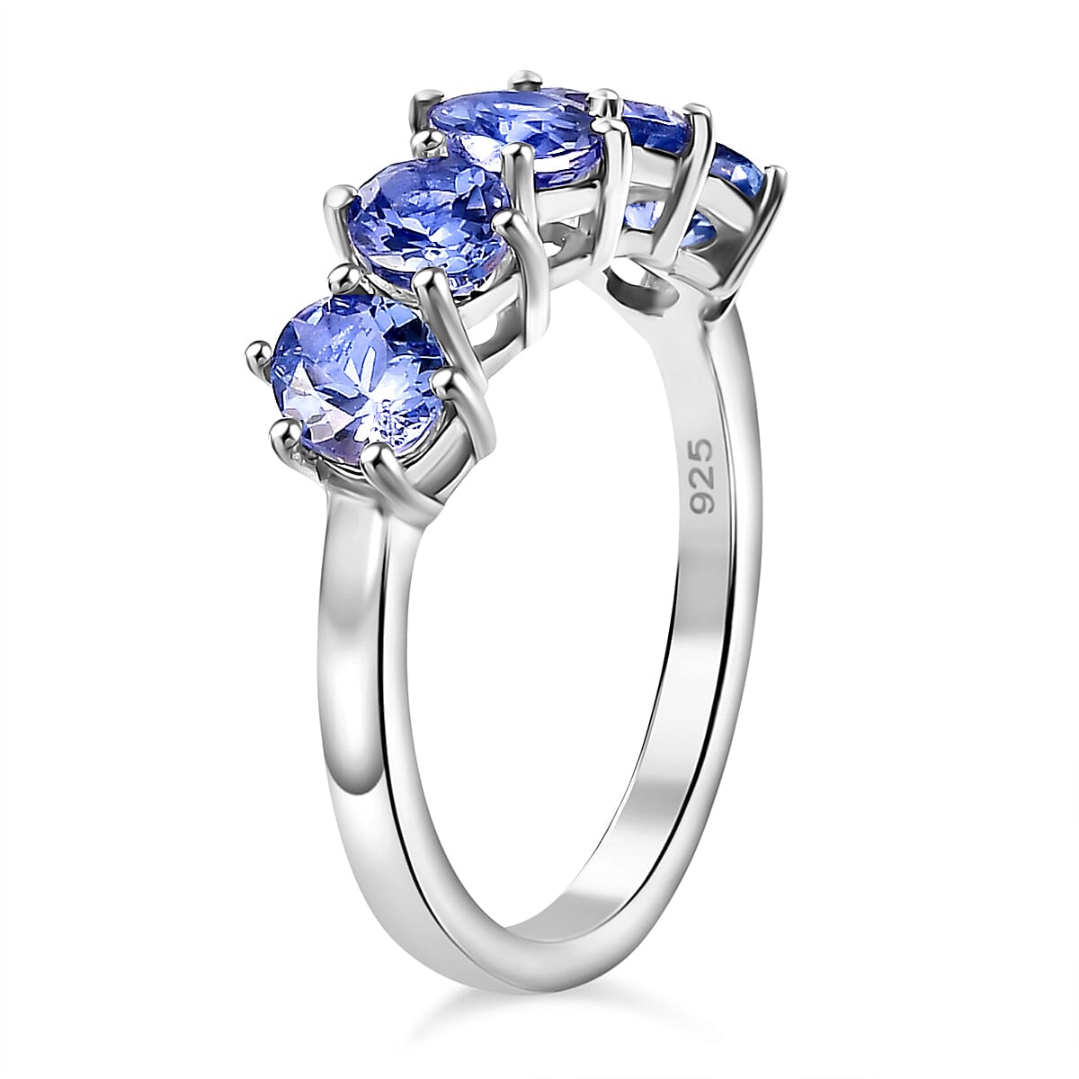 Tanzanite 5 Stone Ring in Rhodium Overlay Sterling Silver 1.36 Ct.