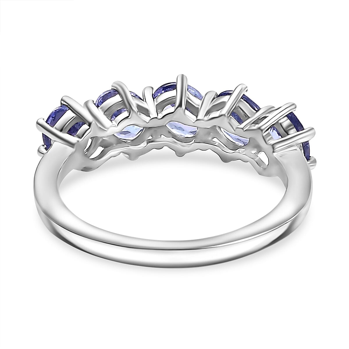 Tanzanite 5 Stone Ring in Rhodium Overlay Sterling Silver 1.36 Ct.