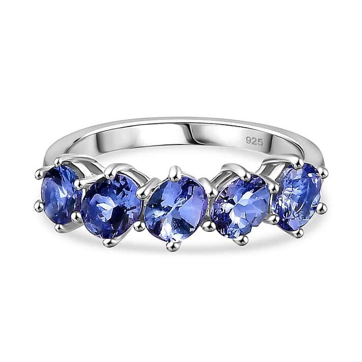 Tanzanite 5 Stone Ring in Rhodium Overlay Sterling Silver 2.35 Ct.