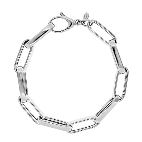 La Bella Broad Paperclip Bracelet (Size - 8) With Lobster Clasp in Platinum Overlay Sterling Silver, Silver Wt. 15.99 Gms