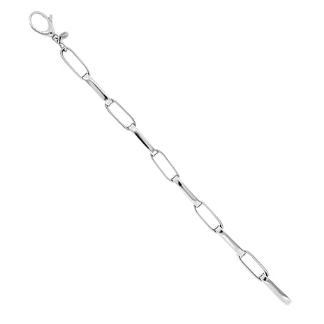 La Bella Broad Paperclip Bracelet (Size - 8) With Lobster Clasp in Platinum Overlay Sterling Silver, Silver Wt. 15.99 Gms
