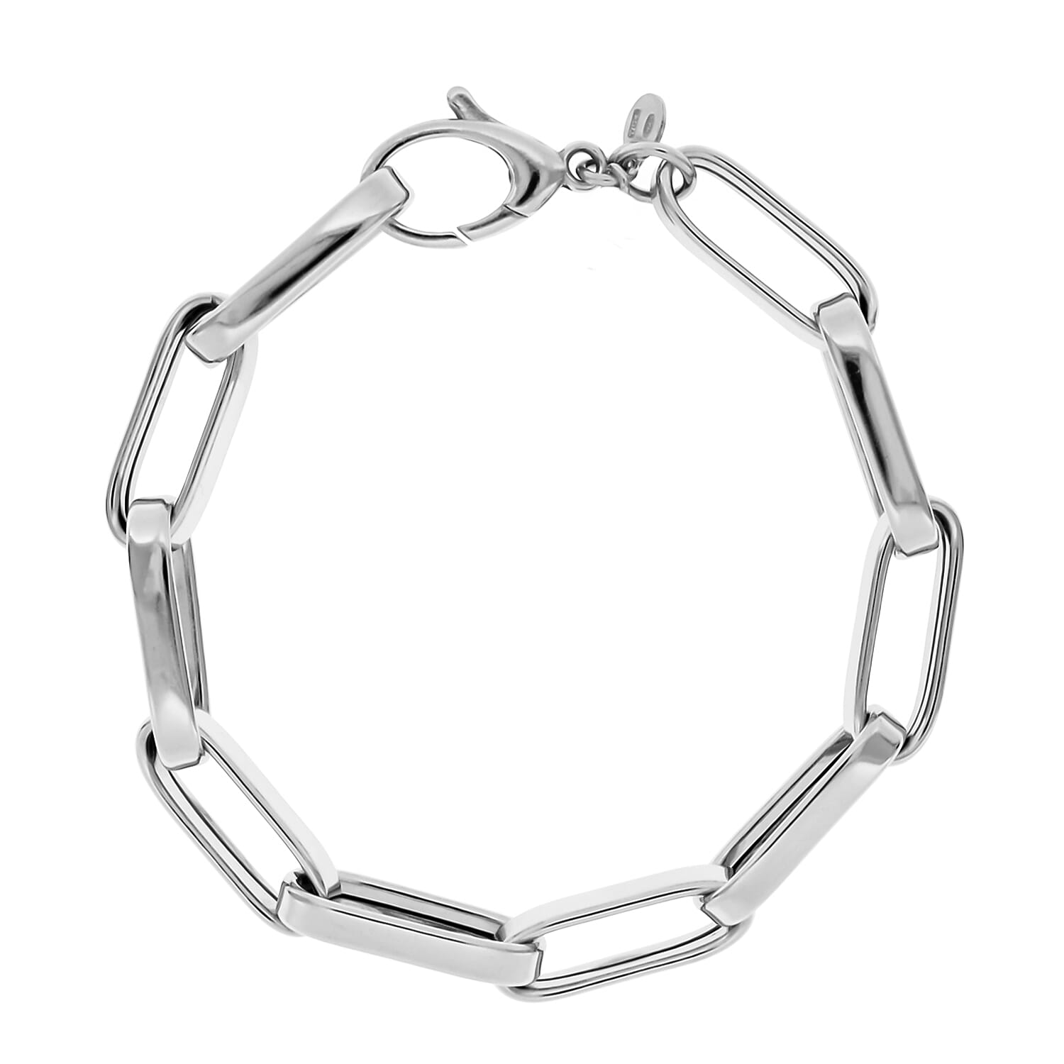 La Bella Broad Paperclip Bracelet (Size 8) with Lobster Clasp in Platinum Overlay Sterling Silver, Silver Wt. 15.00 Gms.