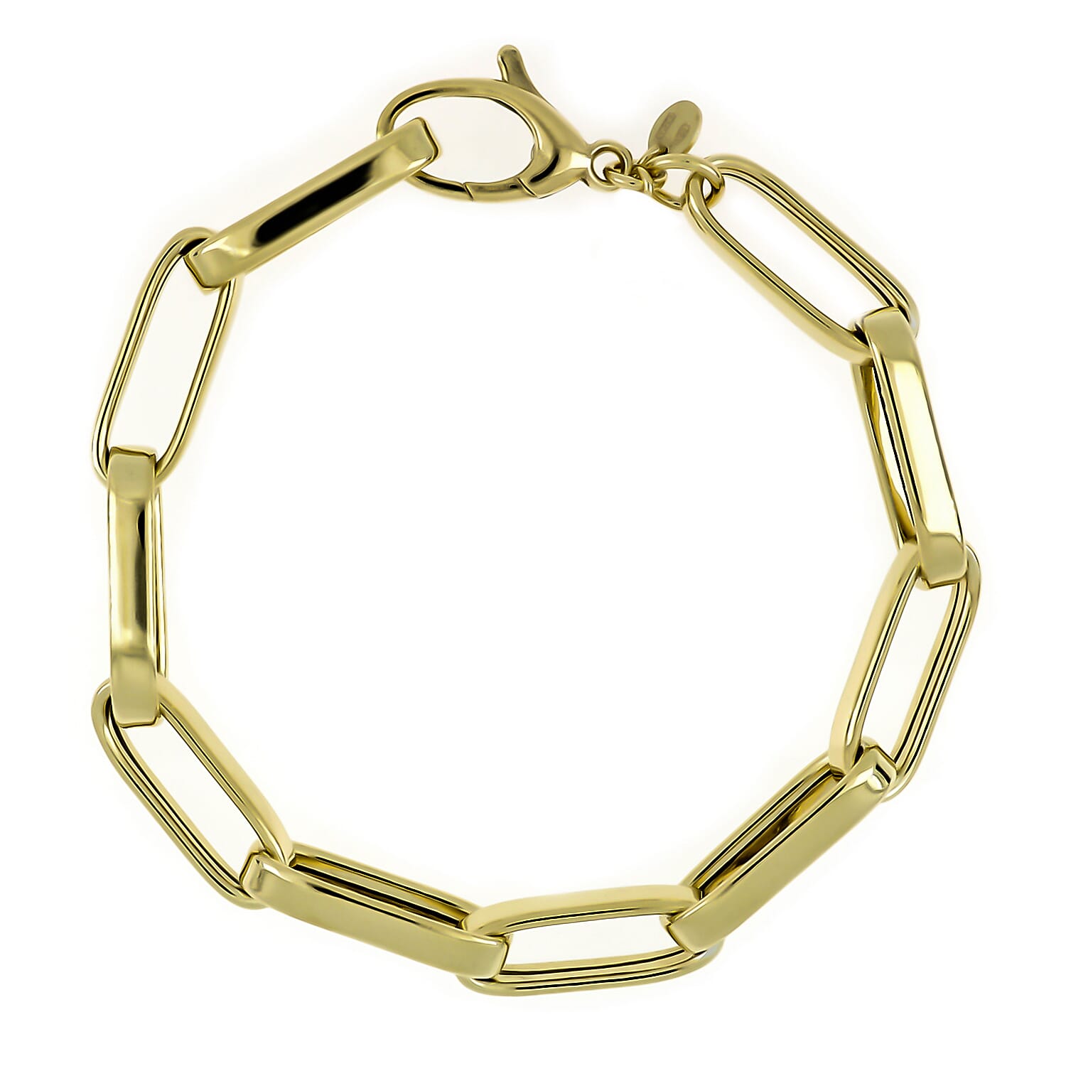 La Bella - Broad Paperclip Bracelet (Size 8) with Lobster Clasp in Yellow Gold Overlay Sterling Silver, Silver Wt. 15.70 Gms.