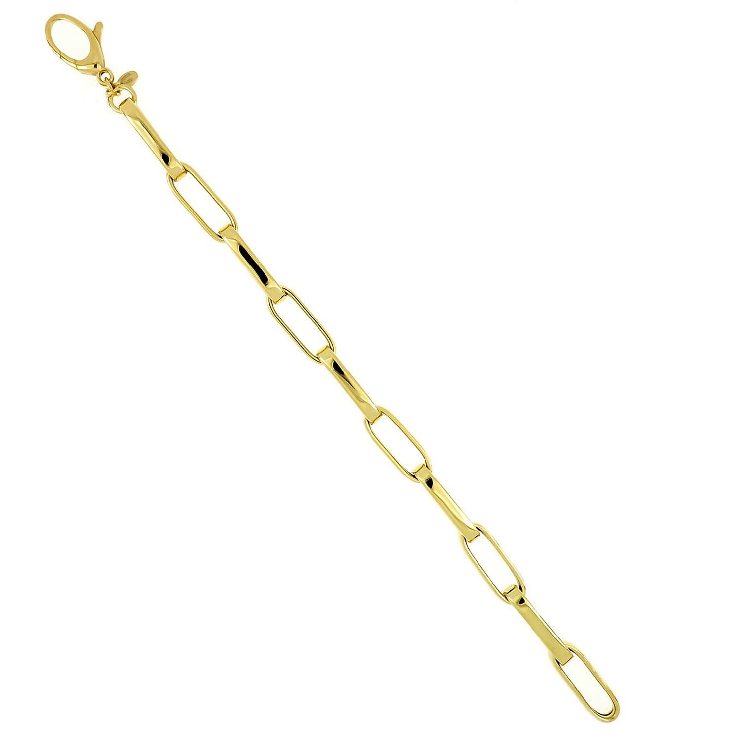La Bella - Broad Paperclip Bracelet (Size 8) with Lobster Clasp in Yellow Gold Overlay Sterling Silver, Silver Wt. 15.70 Gms.