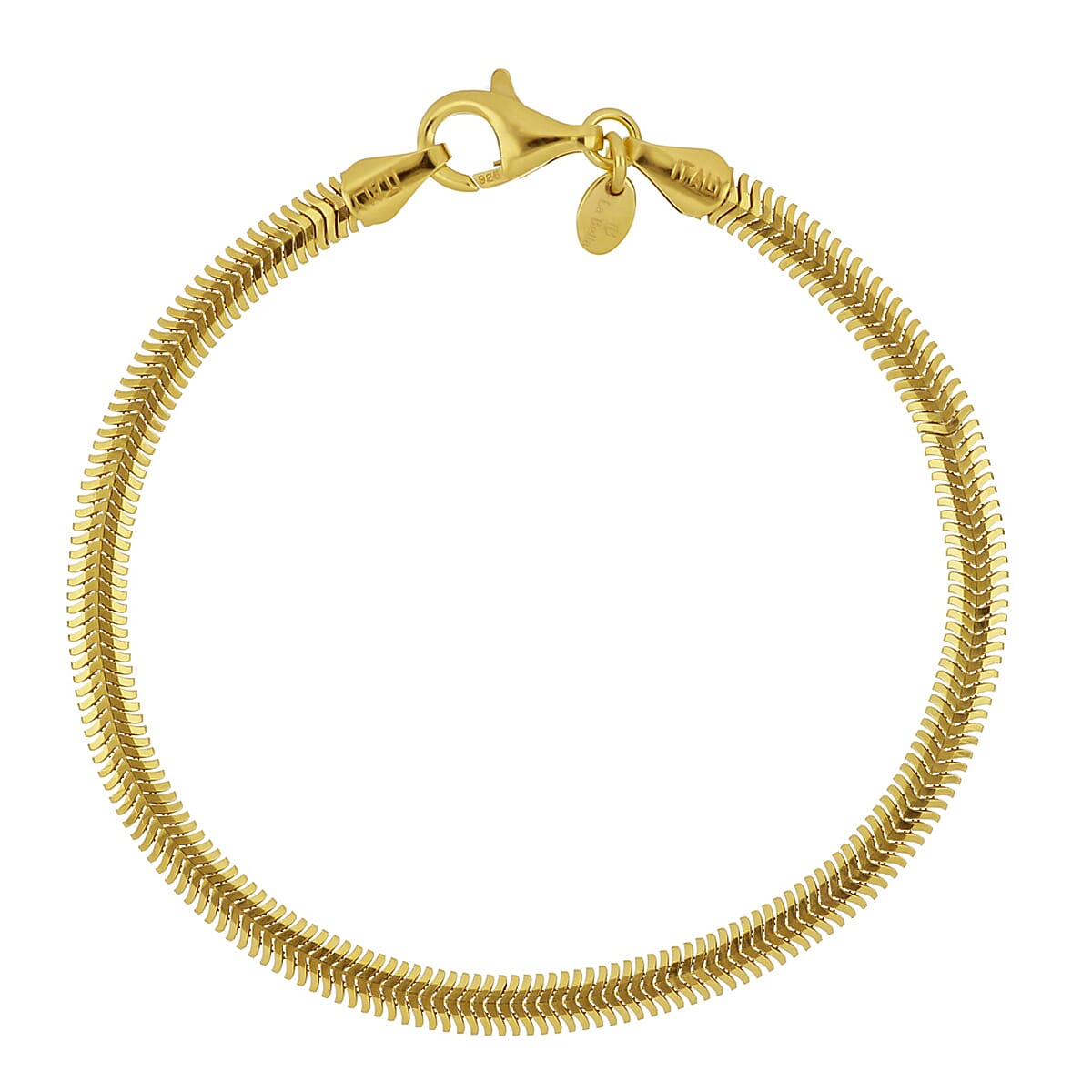 La Bella Collection Yellow Gold Plated Sterling Silver Herringbone Bracelet (Size - 7.5) With Lobster Clasp