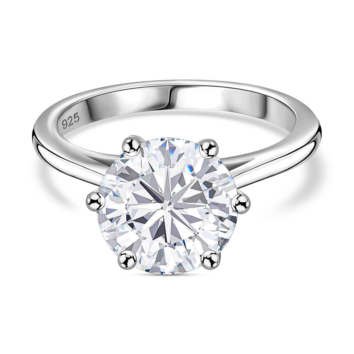 Moissanite (120 facets) Solitaire Ring in Rhodium Overlay Sterling Silver 3 Ct
