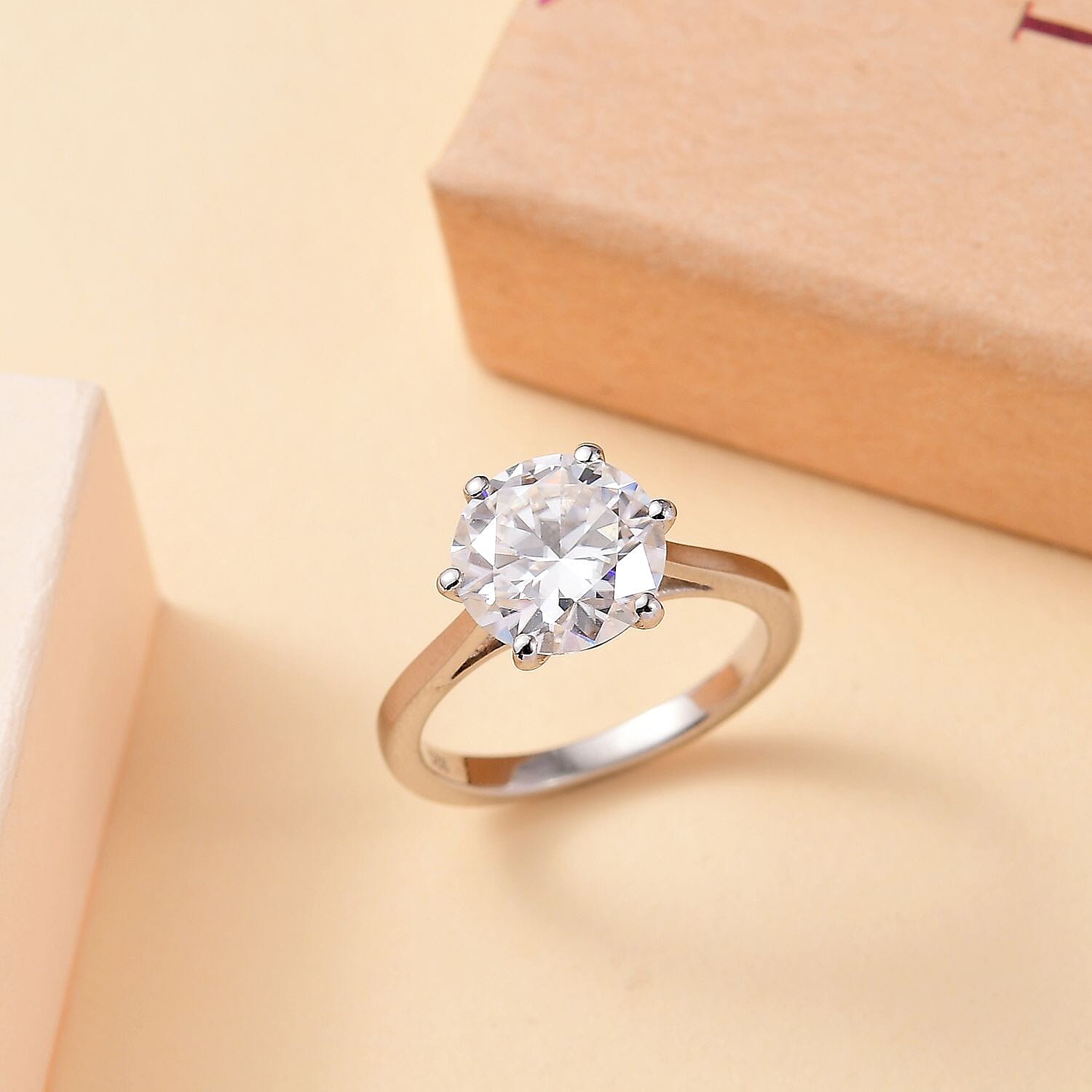 Moissanite (120 facets) Solitaire Ring in Rhodium Overlay Sterling Silver 3 Ct