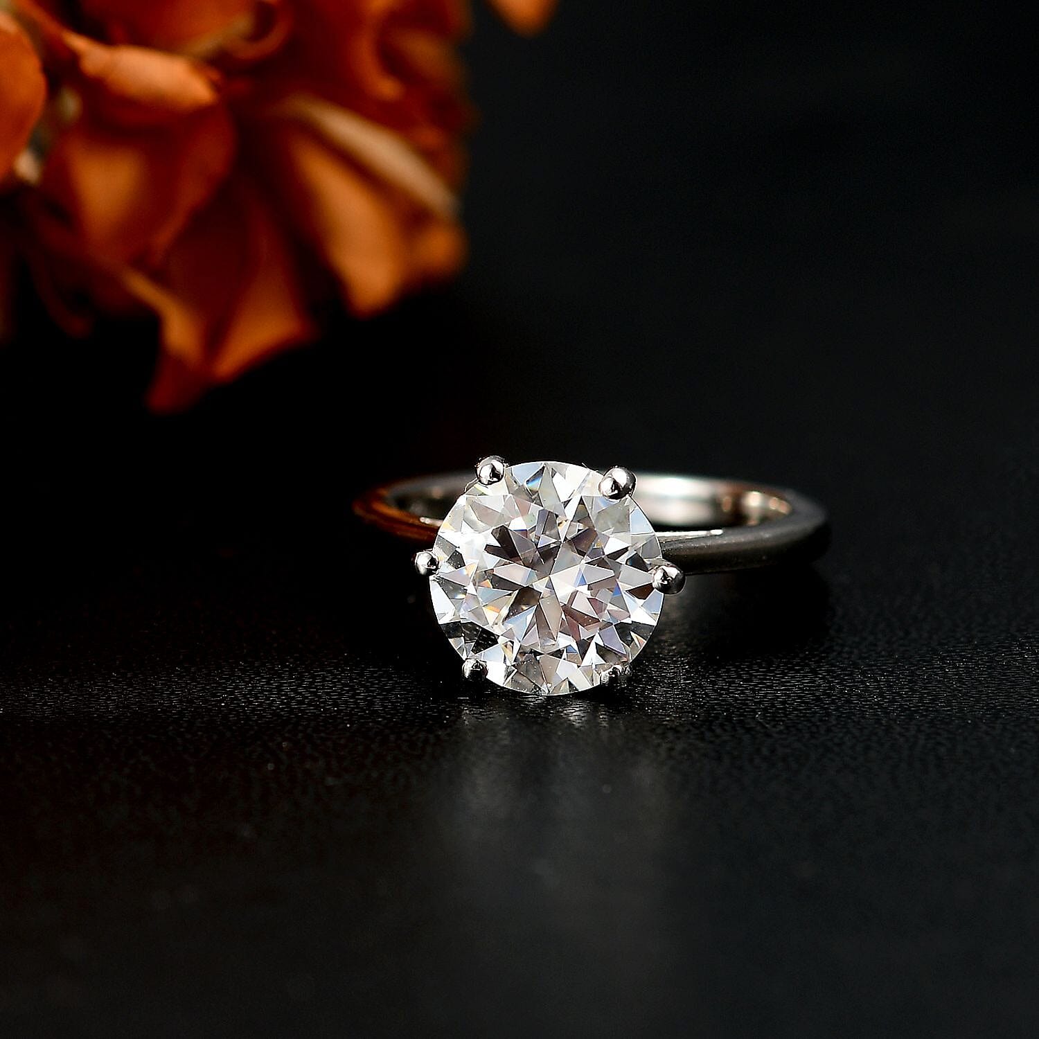 Moissanite (120 facets) Solitaire Ring in Rhodium Overlay Sterling Silver 3 Ct