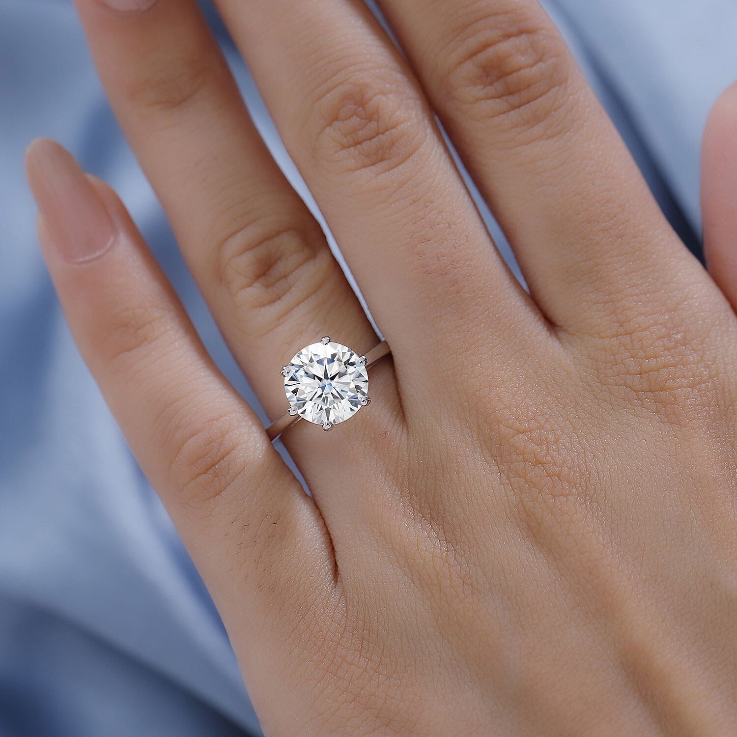 Moissanite (120 facets) Solitaire Ring in Rhodium Overlay Sterling Silver 3 Ct