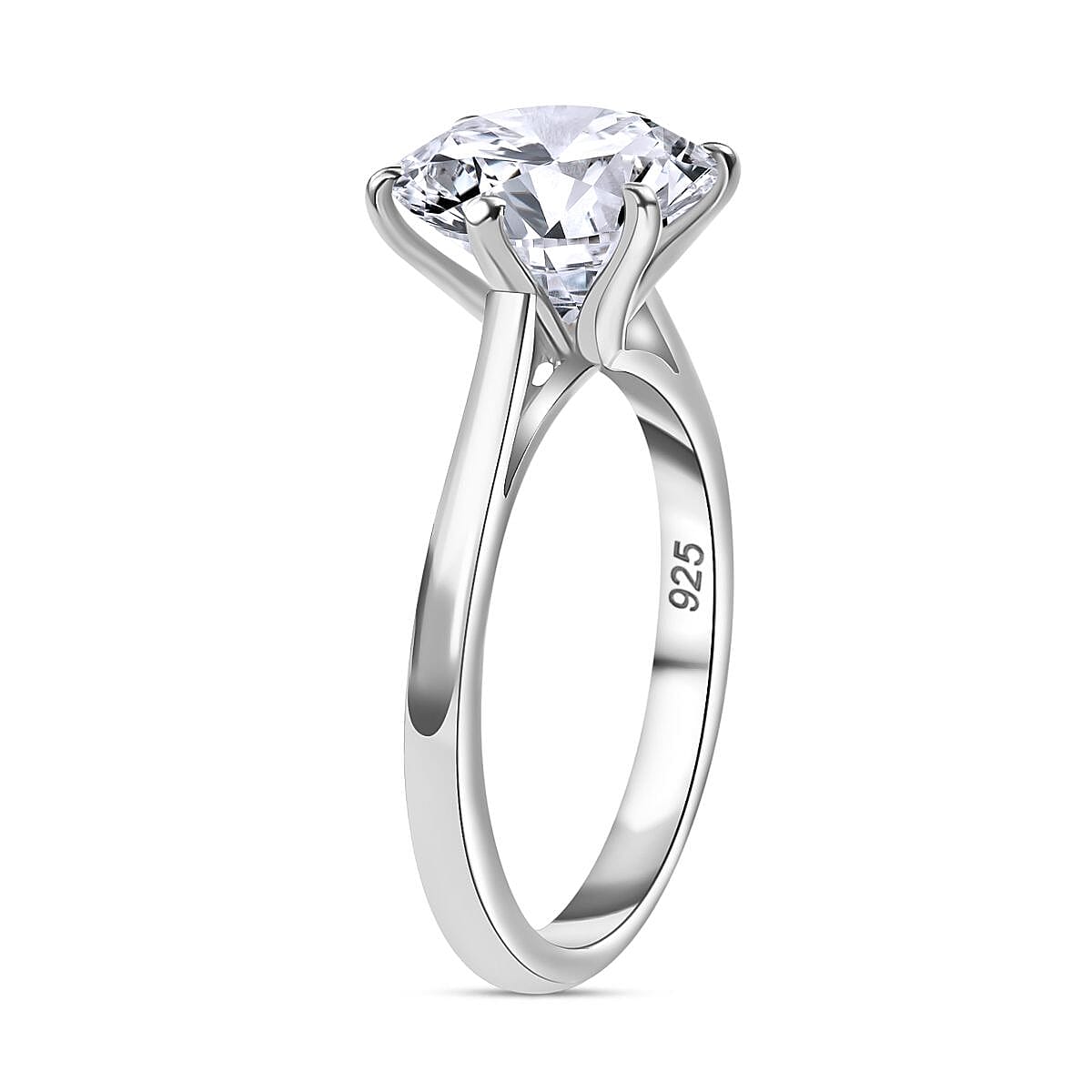 Moissanite (120 facets) Solitaire Ring in Rhodium Overlay Sterling Silver 3 Ct