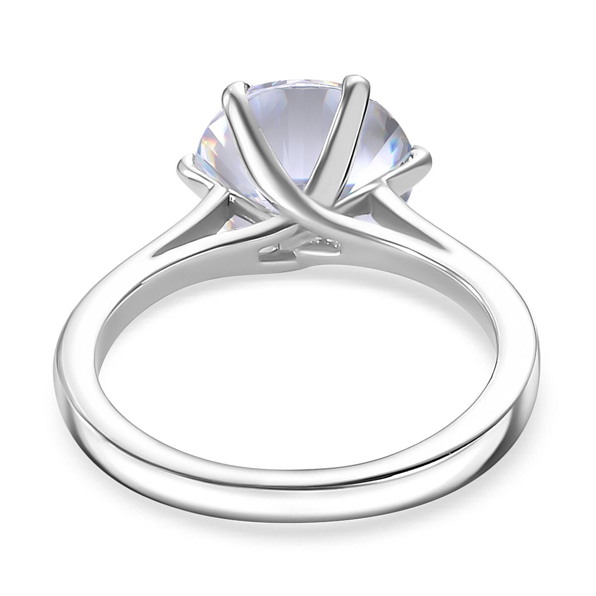 Moissanite (120 facets) Solitaire Ring in Rhodium Overlay Sterling Silver 3 Ct