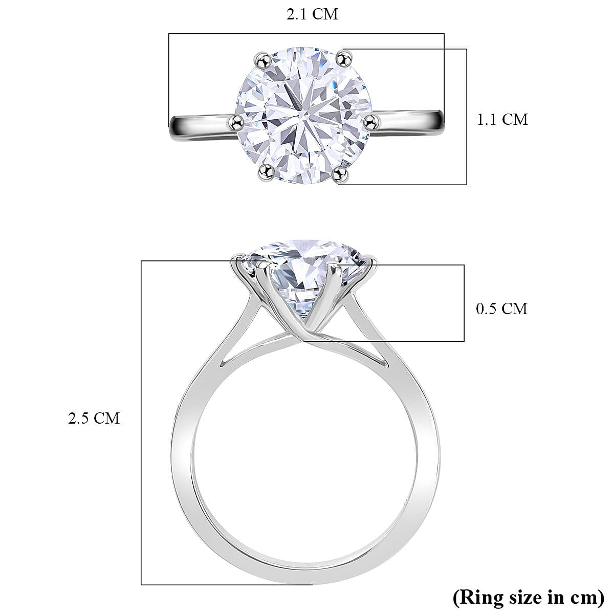 Moissanite (120 facets) Solitaire Ring in Rhodium Overlay Sterling Silver 3 Ct