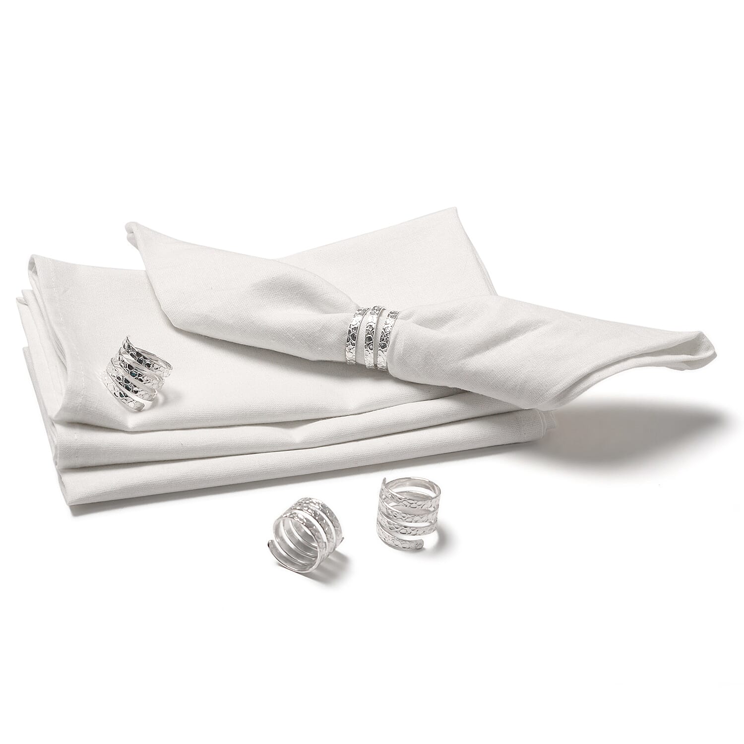 Set of 4 - Spring Cotton Napkin Ring with Table Napkins (Size 40) - Silver