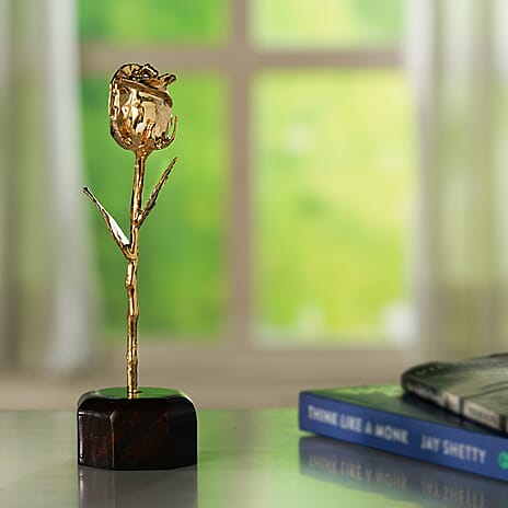 Mothers Day Gift - Handcrafted Yellow Gold Overlay Eternal Real Rose in Gift Box (15 Cm)