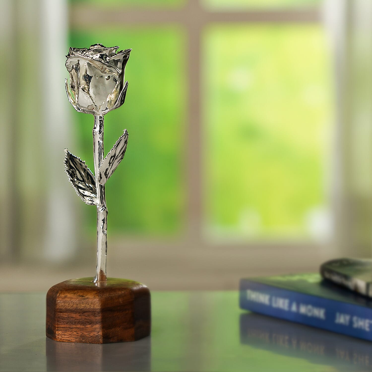 Handcrafted Silver Overlay Eternal Real Rose in Gift Box (15.2 Cm)