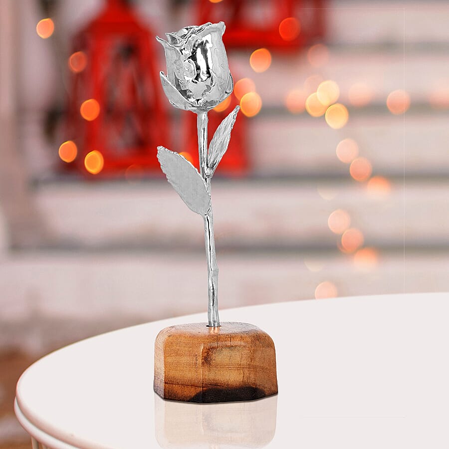 Handcrafted Silver Overlay Eternal Real Rose in Gift Box (15.2 Cm)